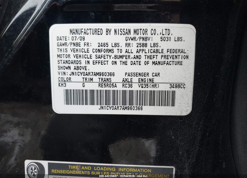 2010 INFINITI M35X VIN: JN1CY0AR7AM960366
