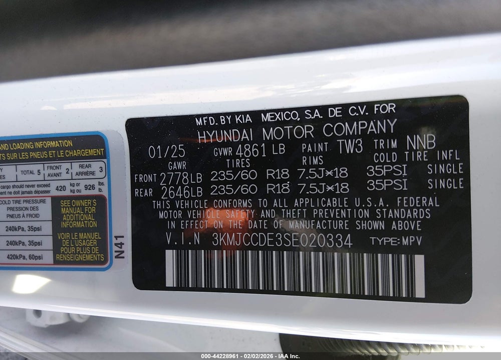 2025 HYUNDAI TUCSON SEL CONVENIENCE VIN: 3KMJCCDE3SE020334