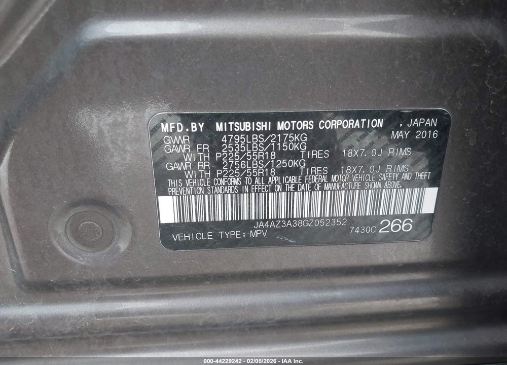 2016 MITSUBISHI OUTLANDER SE VIN: JA4AZ3A38GZ052352