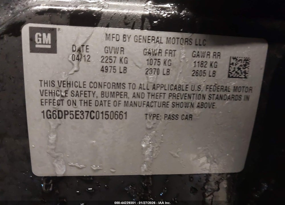 2012 CADILLAC CTS PREMIUM VIN: 1G6DP5E37C0150661