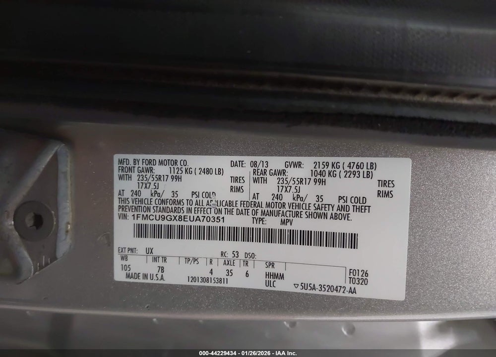 2014 FORD ESCAPE SE VIN: 1FMCU9GX8EUA70351