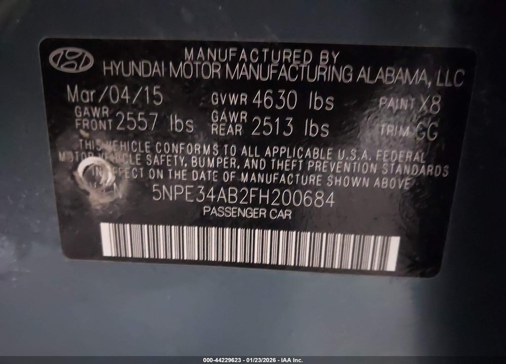 2015 HYUNDAI SONATA LIMITED 2.0T VIN: 5NPE34AB2FH200684
