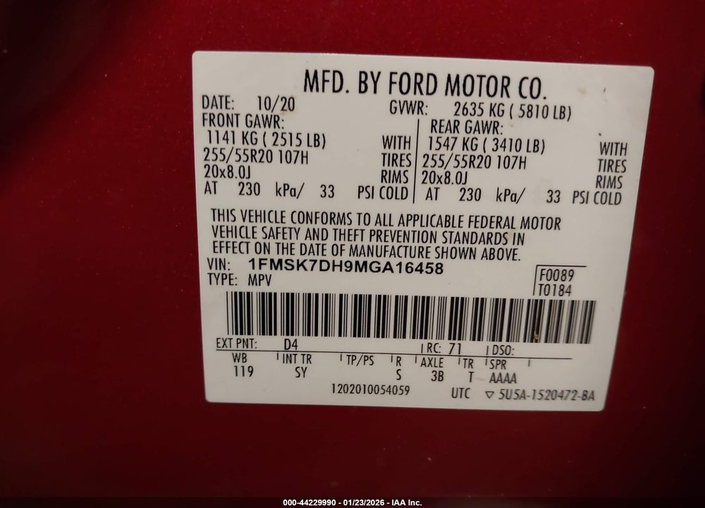 2021 FORD EXPLORER XLT VIN: 1FMSK7DH9MGA16458