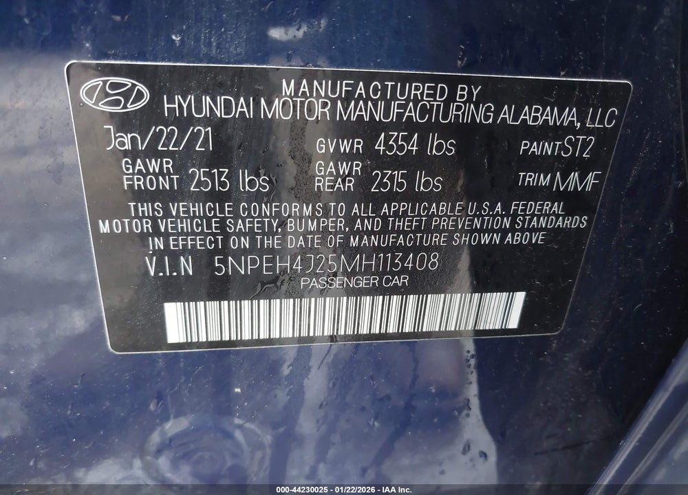2021 HYUNDAI SONATA LIMITED VIN: 5NPEH4J25MH113408