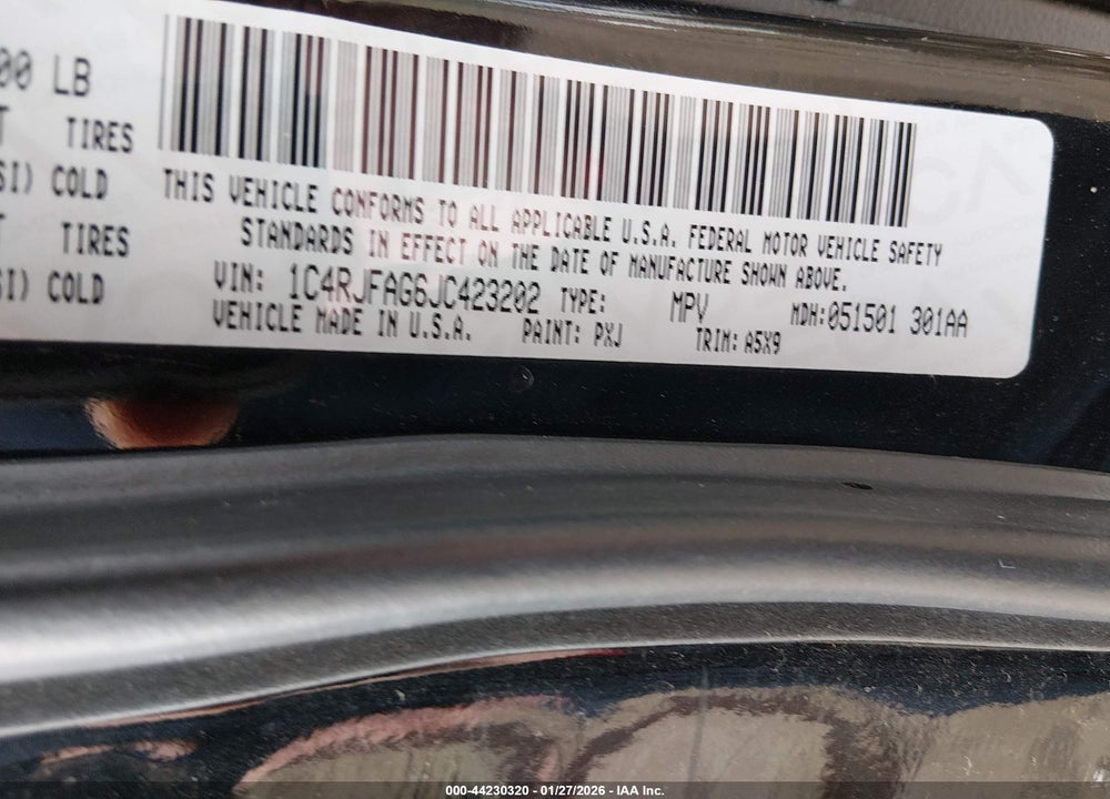 2018 JEEP GRAND CHEROKEE UPLAND 4X4 VIN: 1C4RJFAG6JC423202