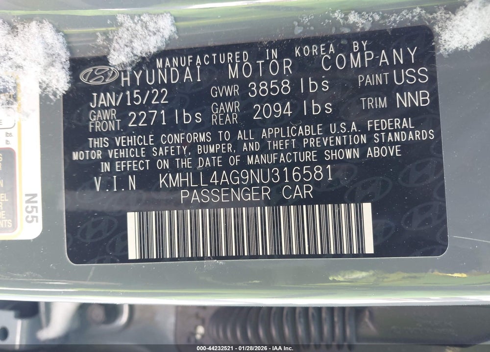 2022 HYUNDAI ELANTRA SE VIN: KMHLL4AG9NU316581