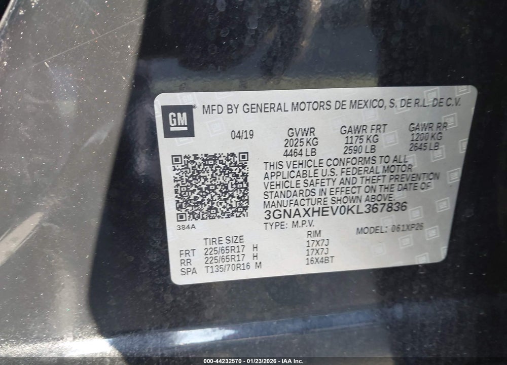 2019 CHEVROLET EQUINOX LS VIN: 3GNAXHEV0KL367836