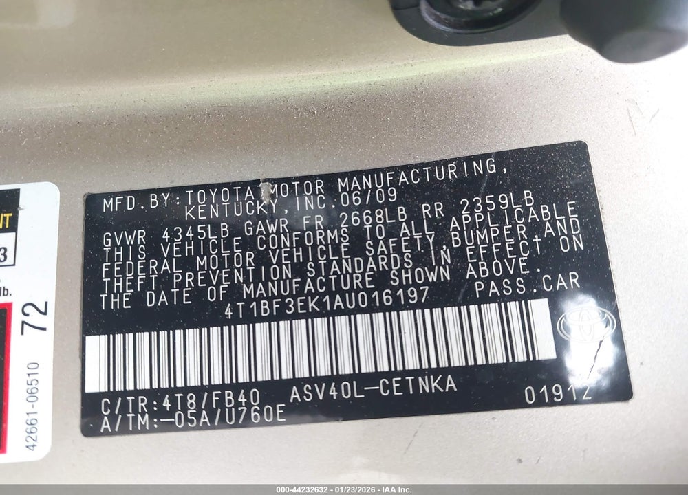 2010 TOYOTA CAMRY LE VIN: 4T1BF3EK1AU016197