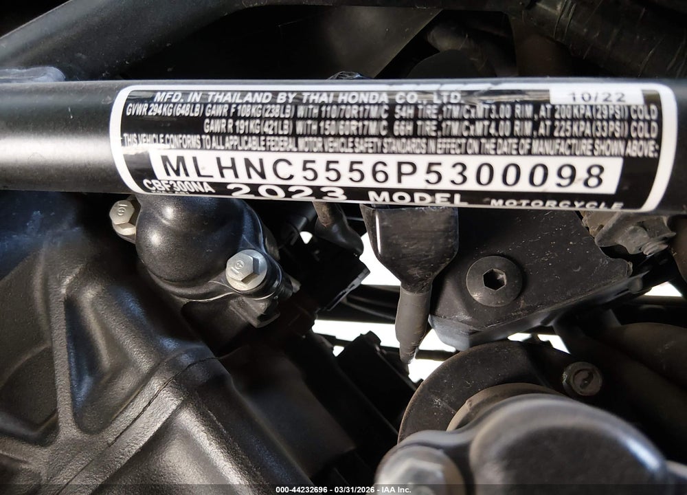 2023 HONDA CBF300 NA VIN: MLHNC5556P5300098