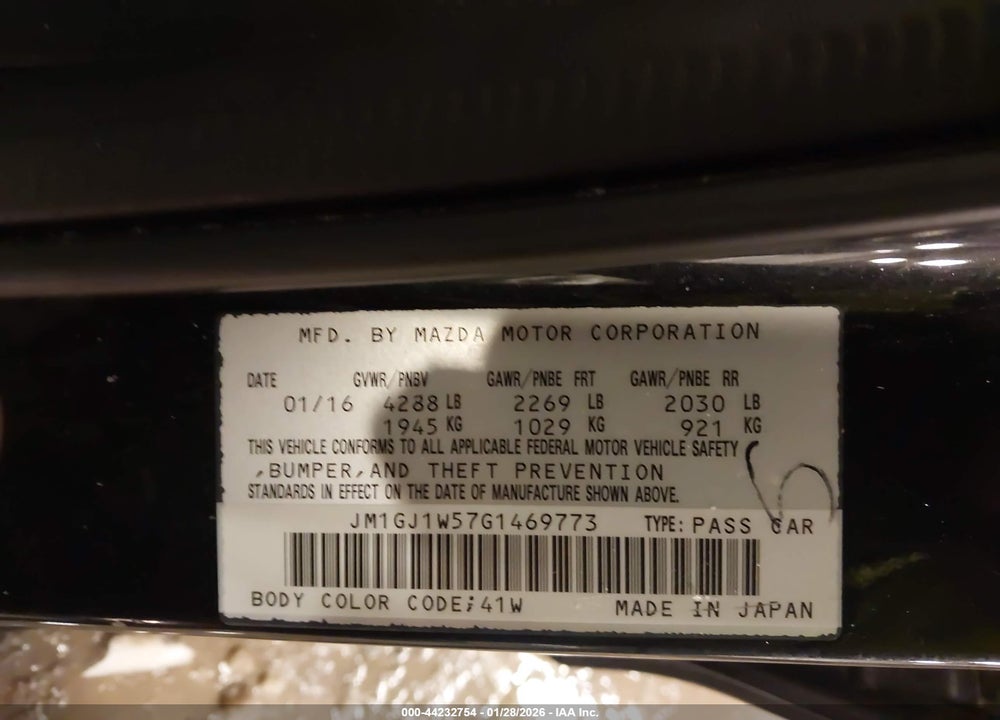 2016 MAZDA 6 I GRAND TOURING VIN: JM1GJ1W57G1469773