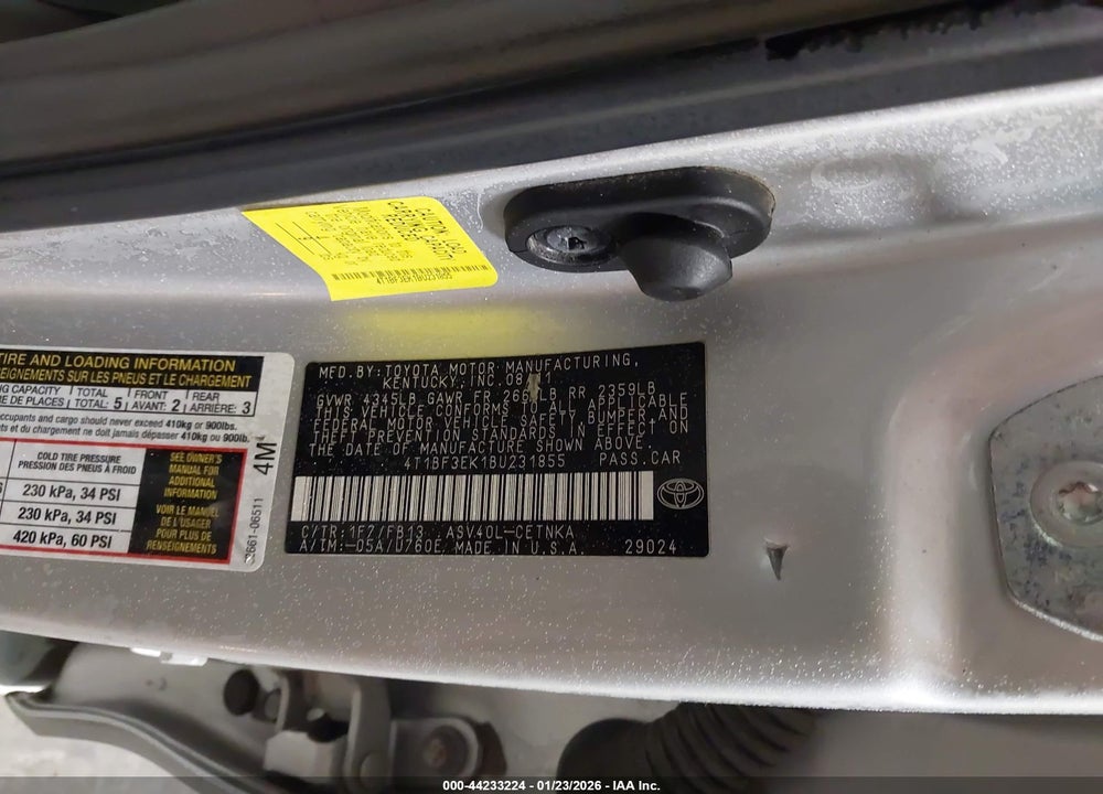2011 TOYOTA CAMRY LE VIN: 4T1BF3EK1BU231855
