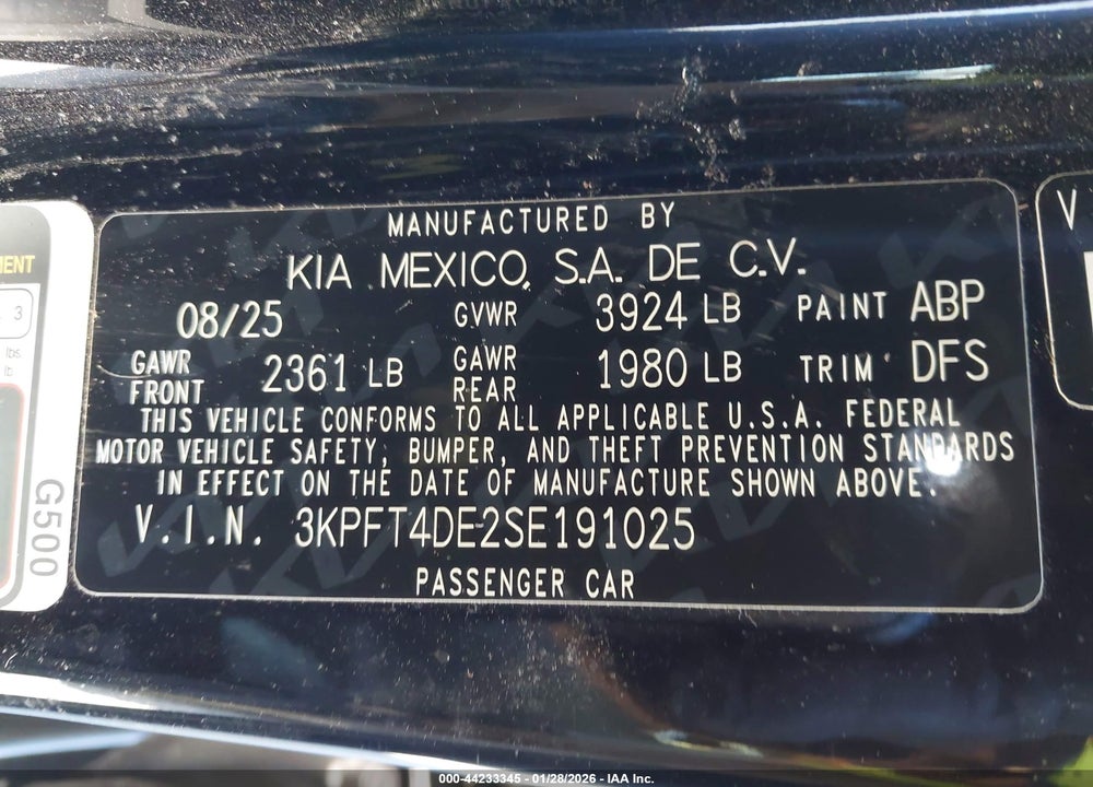 2025 KIA K4 LXS VIN: 3KPFT4DE2SE191025