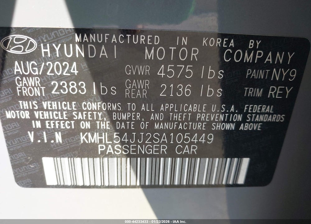 2025 HYUNDAI SONATA HYBRID LIMITED VIN: KMHL54JJ2SA105449