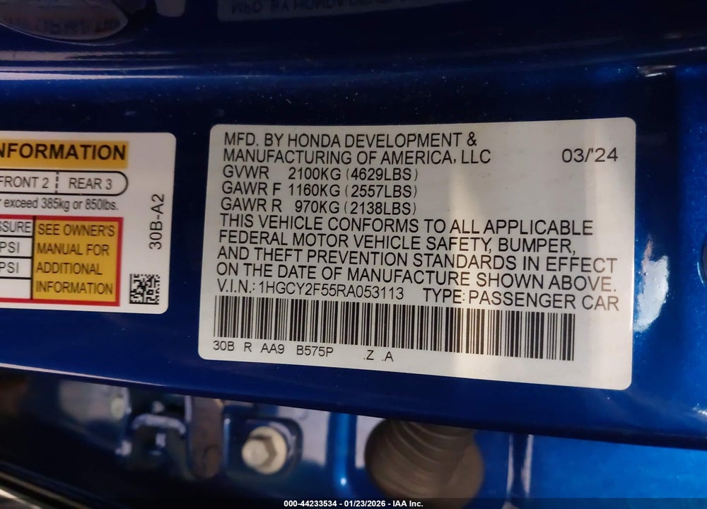 2024 HONDA ACCORD HYBRID SPORT VIN: 1HGCY2F55RA053113