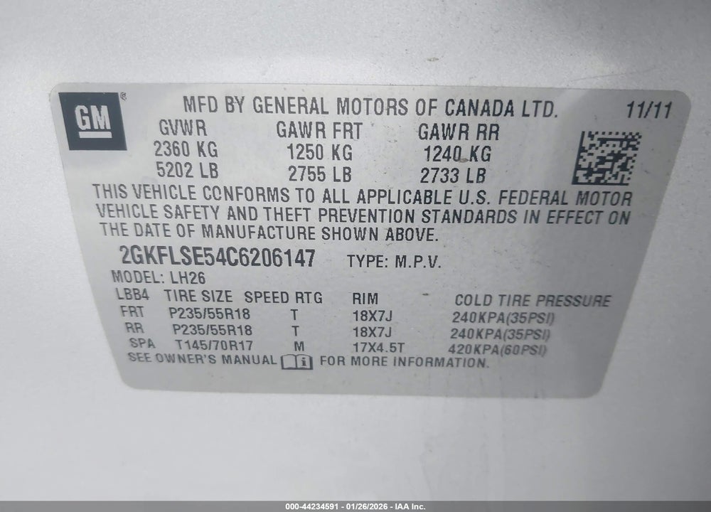 2012 GMC TERRAIN SLE-2 VIN: 2GKFLSE54C6206147