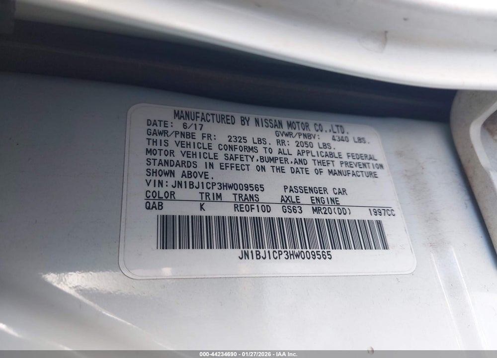 2017 NISSAN ROGUE SPORT SV VIN: JN1BJ1CP3HW009565