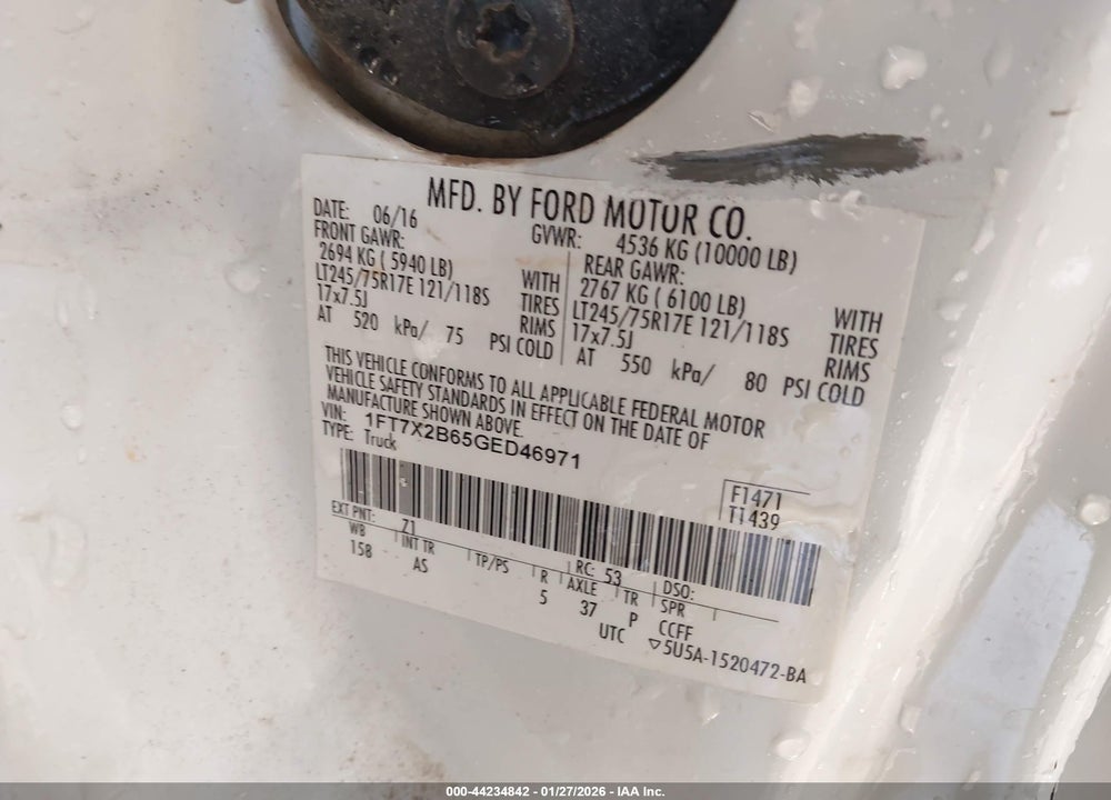 2016 FORD F-250 XL VIN: 1FT7X2B65GED46971