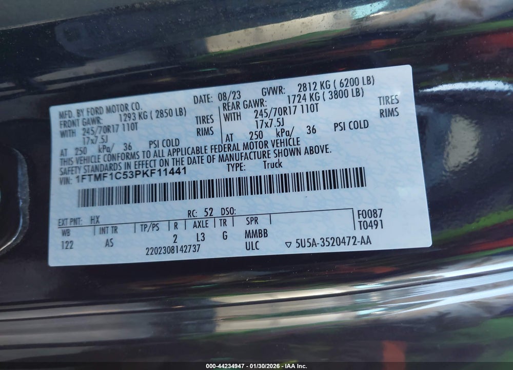2023 FORD F-150 XL VIN: 1FTMF1C53PKF11441