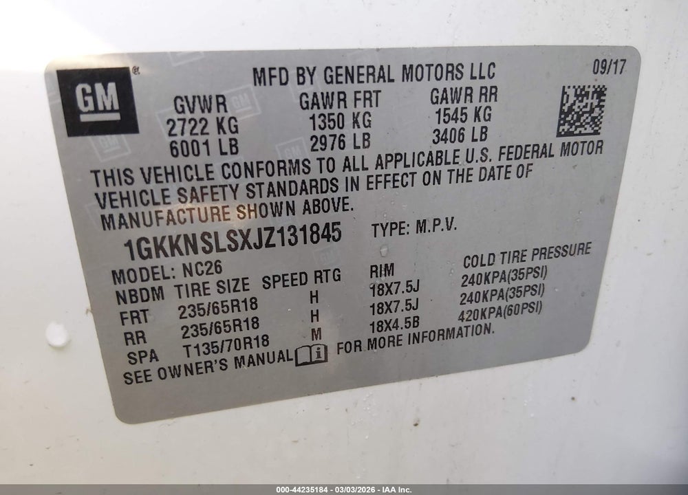 2018 GMC ACADIA SLE-2 VIN: 1GKKNSLSXJZ131845