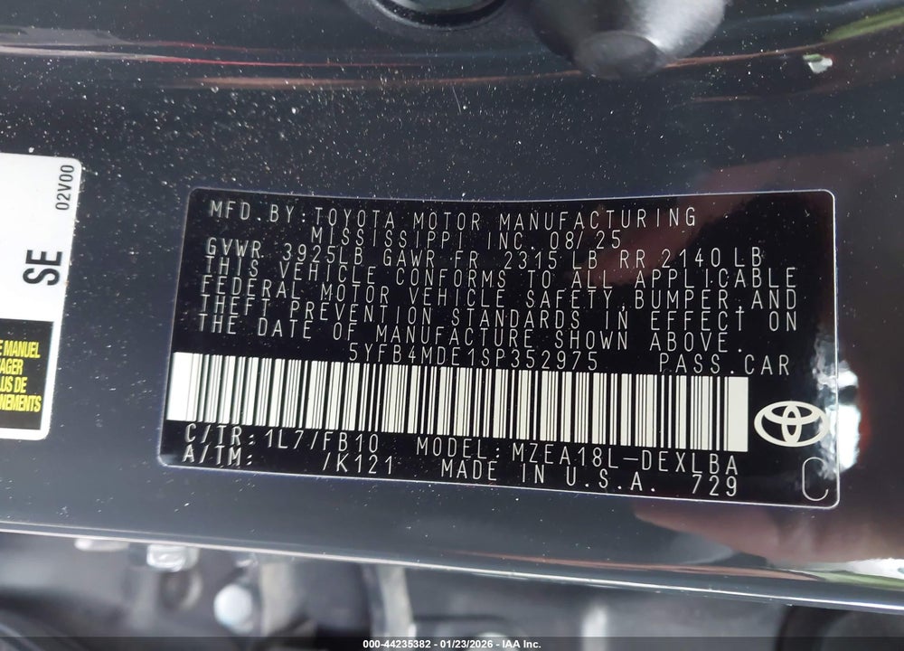 2025 TOYOTA COROLLA LE VIN: 5YFB4MDE1SP352975