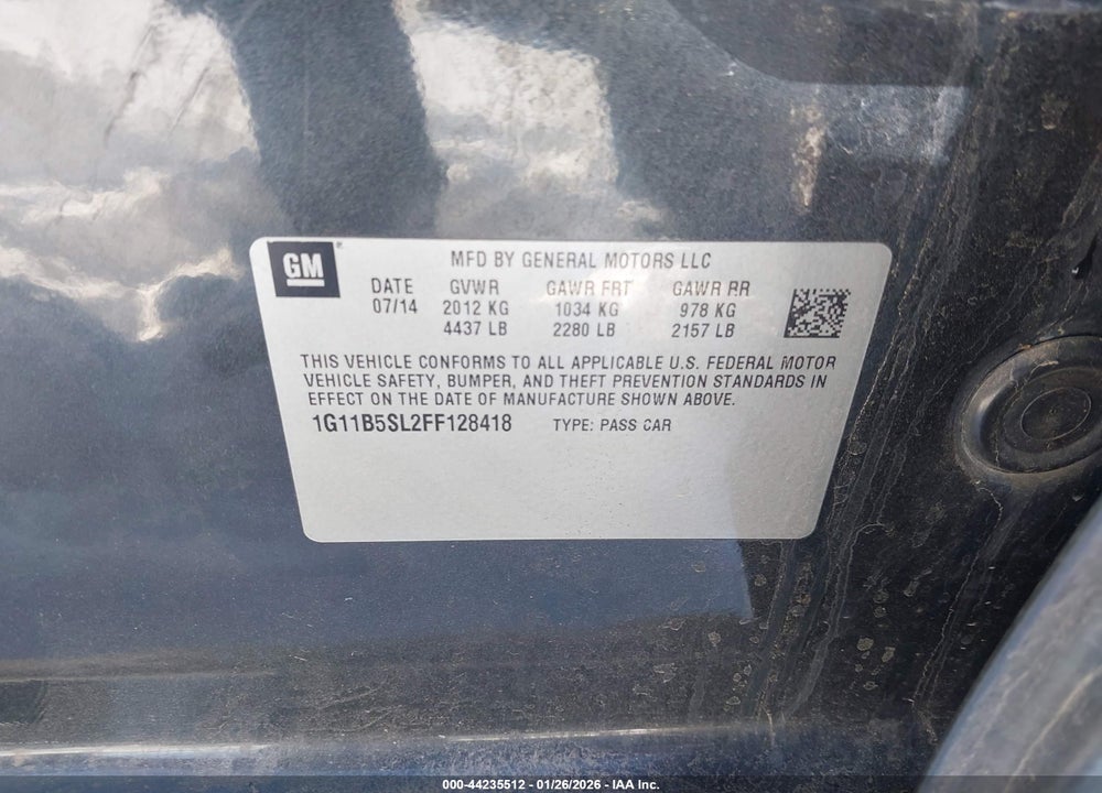 2015 CHEVROLET MALIBU LS VIN: 1G11B5SL2FF128418