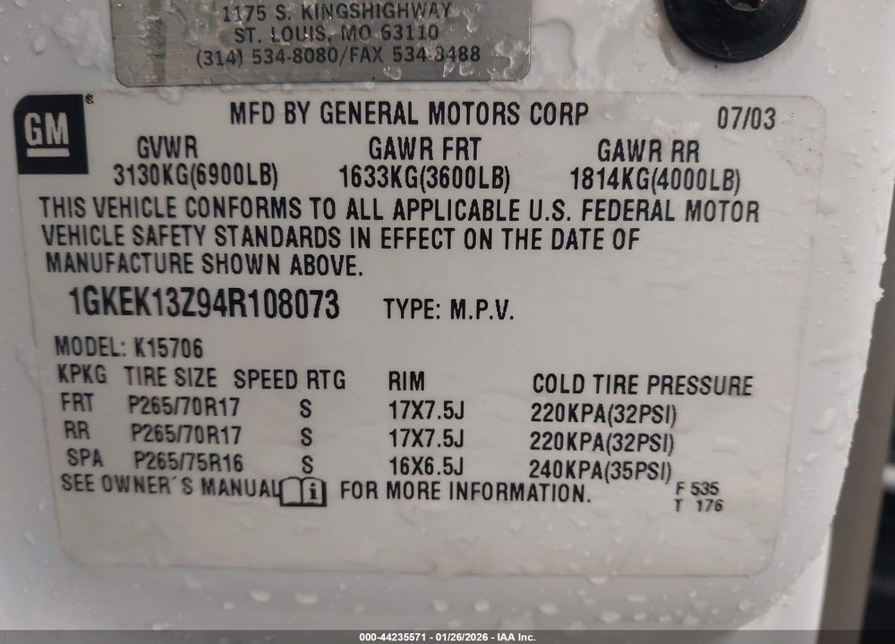 2004 GMC YUKON SLT VIN: 1GKEK13Z94R108073