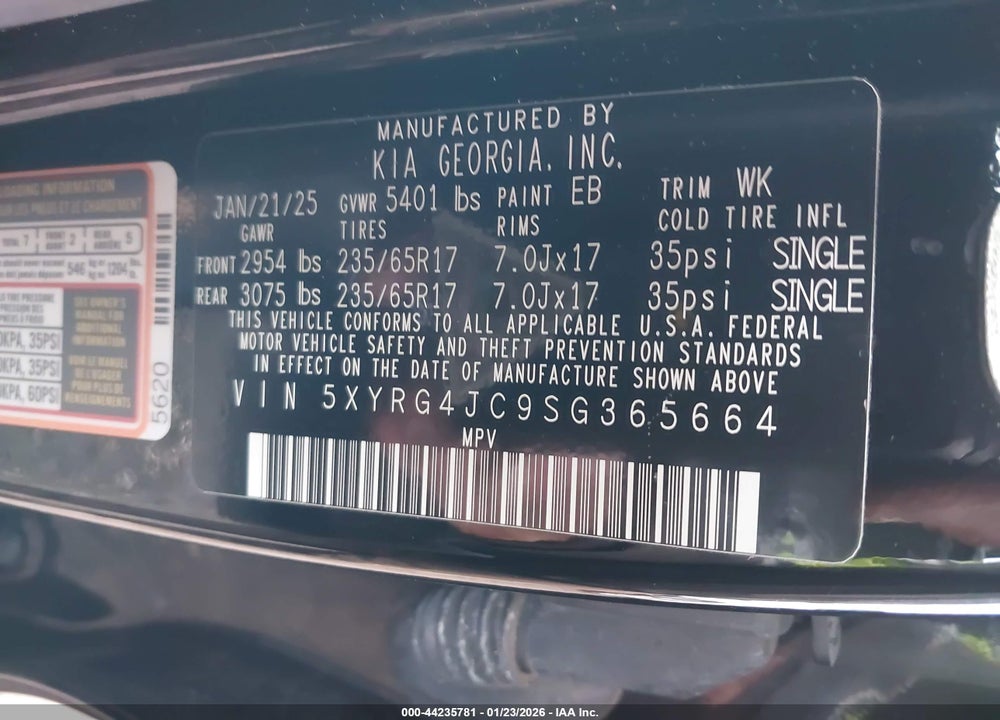 2025 KIA SORENTO LX VIN: 5XYRG4JC9SG365664