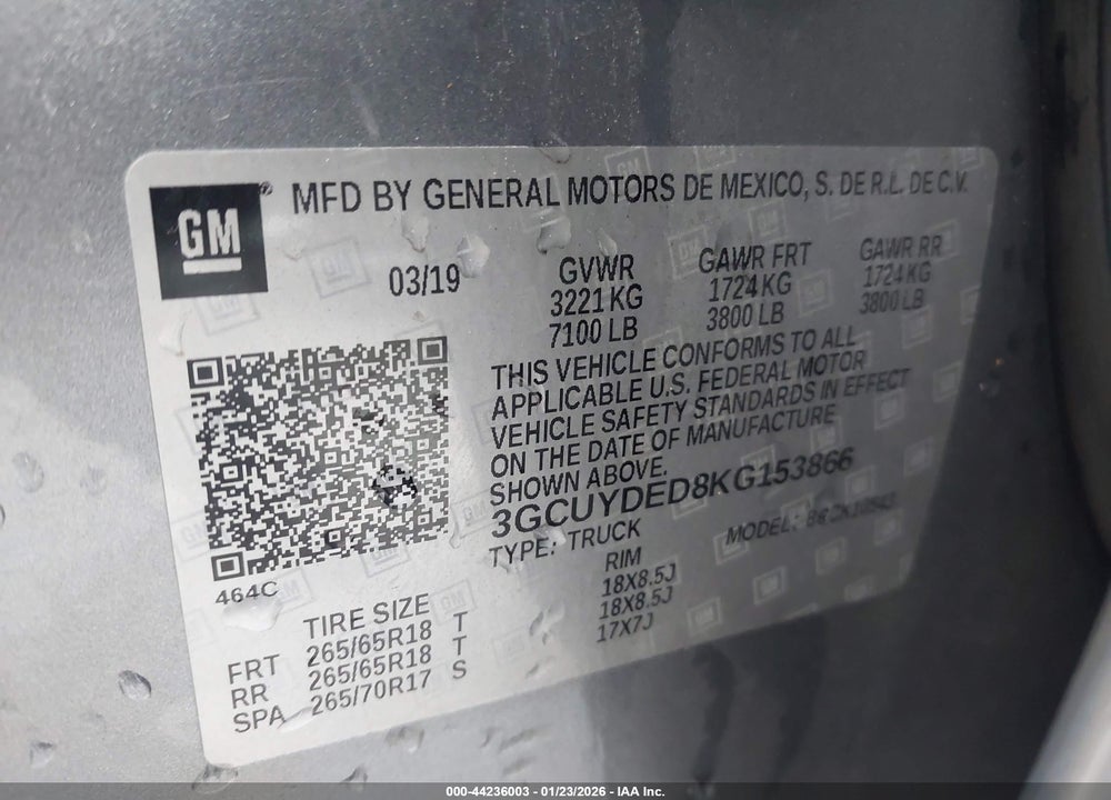 2019 CHEVROLET SILVERADO 1500 LT VIN: 3GCUYDED8KG153866