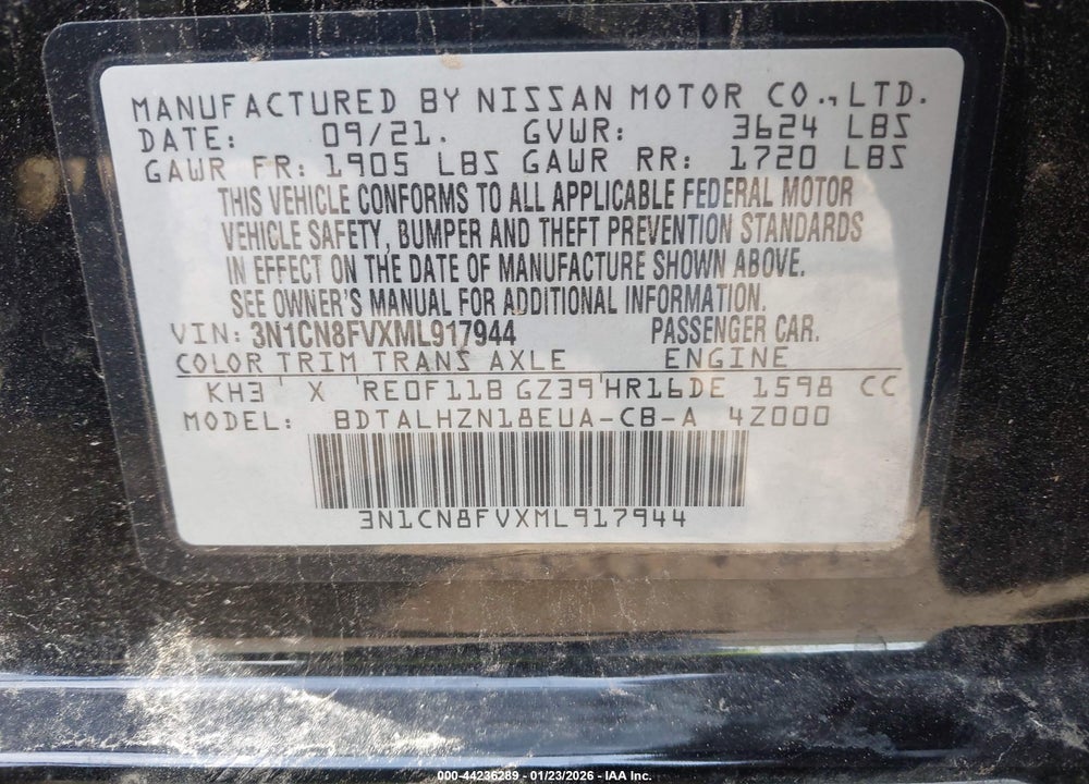 2021 NISSAN VERSA SR XTRONIC CVT VIN: 3N1CN8FVXML917944