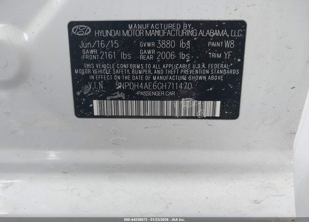 2016 HYUNDAI ELANTRA SE VIN: 5NPDH4AE6GH711470