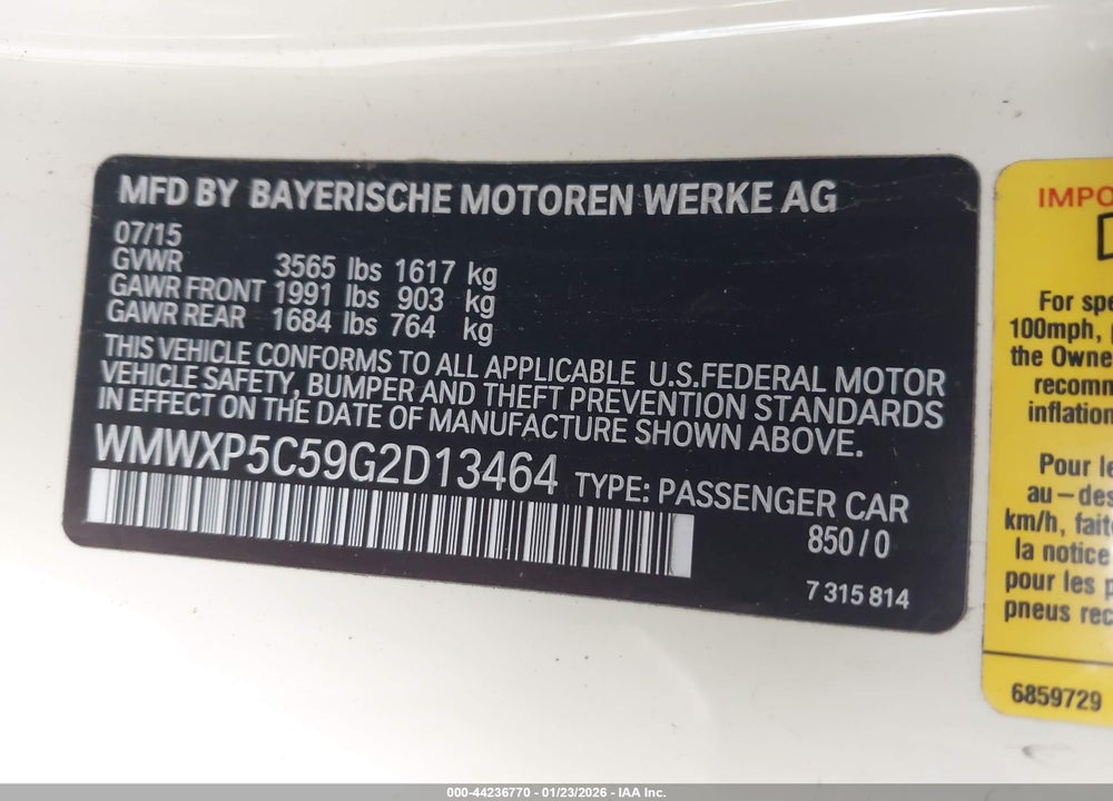 2016 MINI HARDTOP COOPER VIN: WMWXP5C59G2D13464