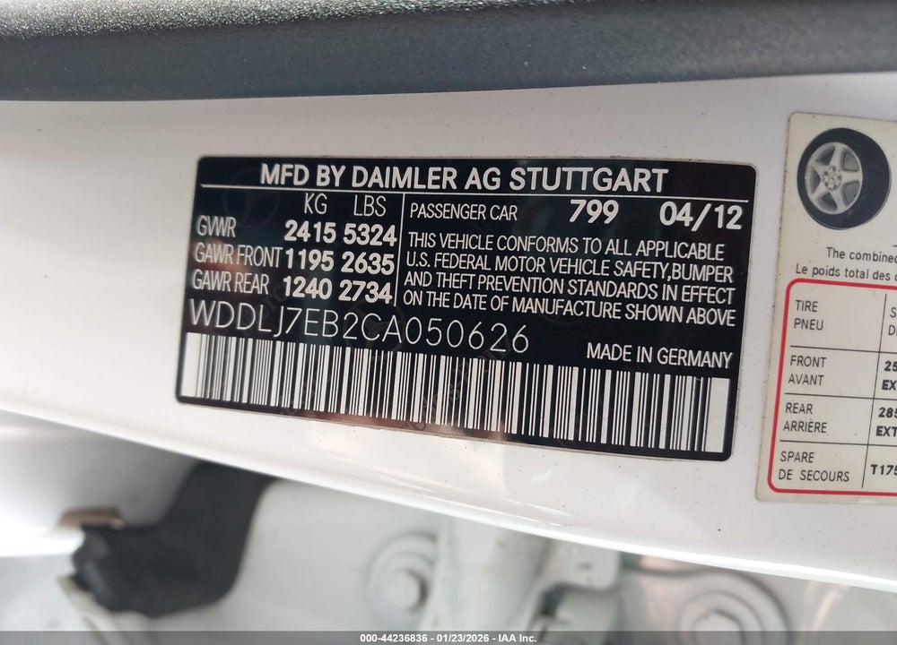 2012 MERCEDES-BENZ CLS 63 AMG VIN: WDDLJ7EB2CA050626