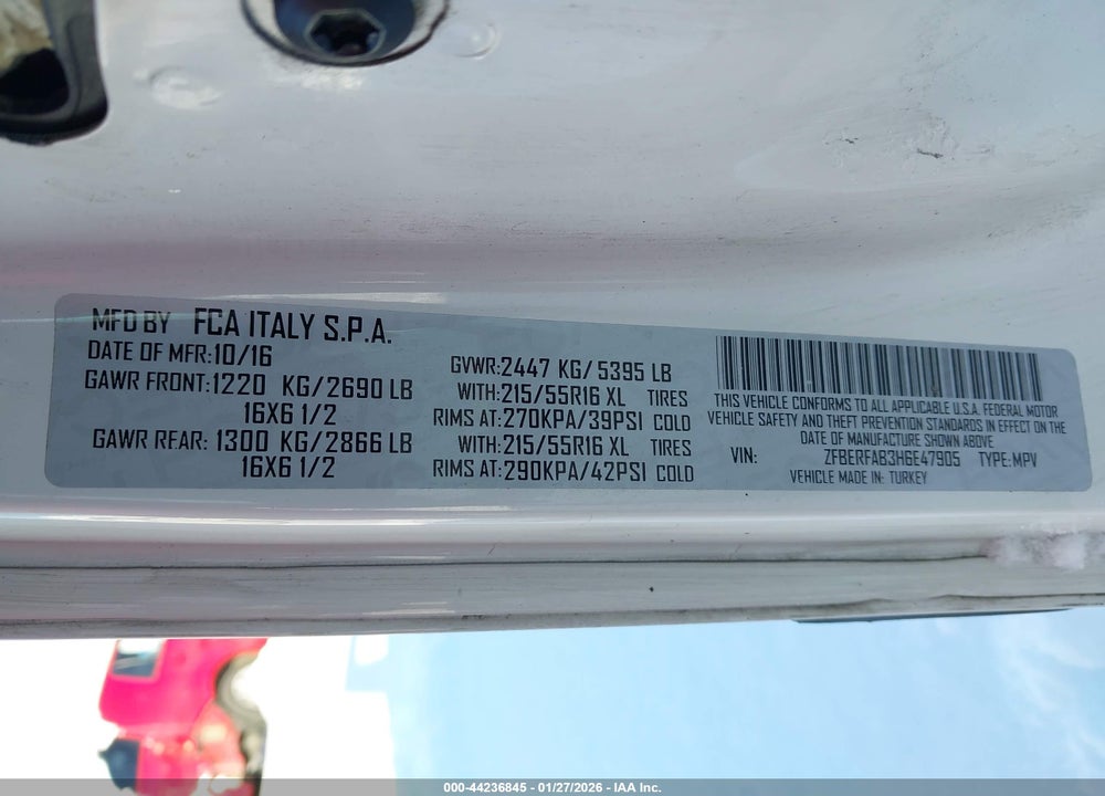 2017 RAM PROMASTER CITY TRADESMAN VIN: ZFBERFAB3H6E47905