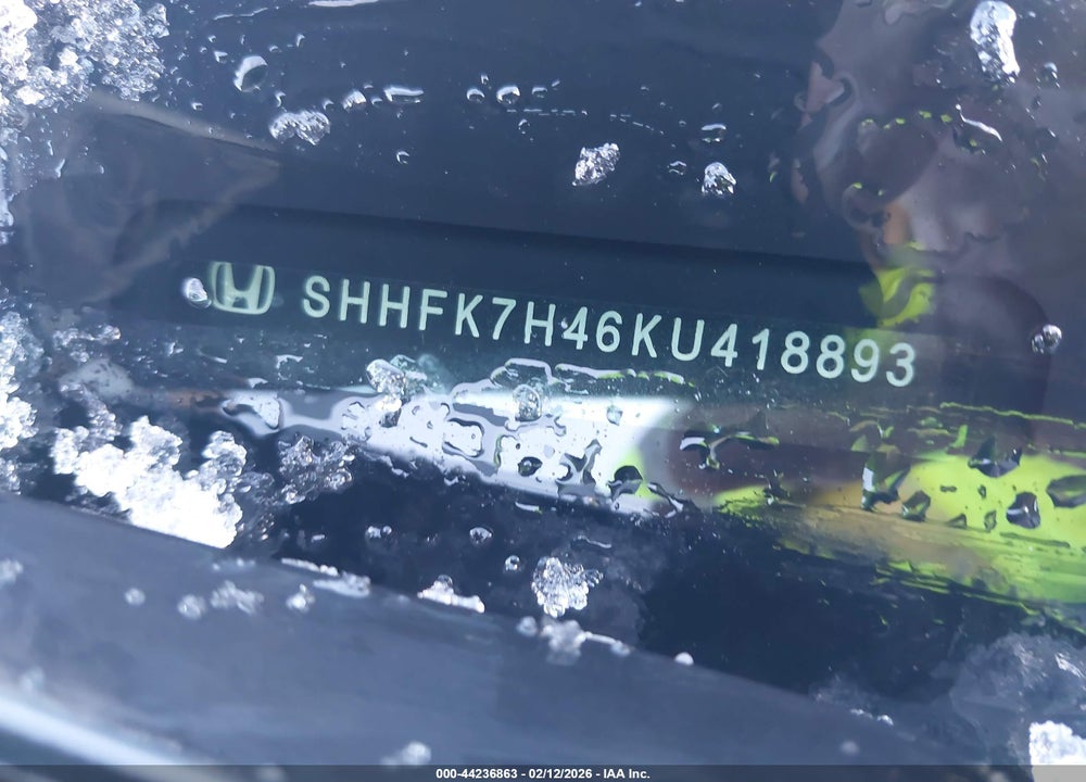 2019 HONDA CIVIC SPORT VIN: SHHFK7H46KU418893