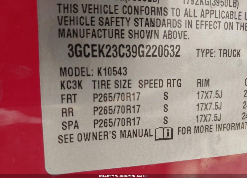 2009 CHEVROLET SILVERADO 1500 LT VIN: 3GCEK23C39G220632