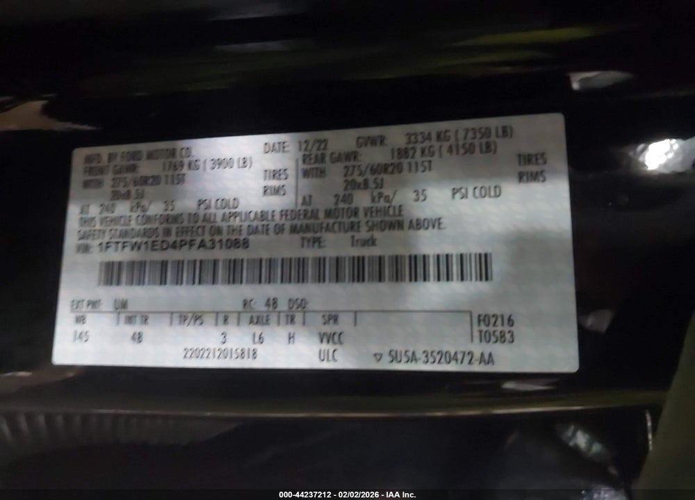 2023 FORD F-150 XLT VIN: 1FTFW1ED4PFA31088