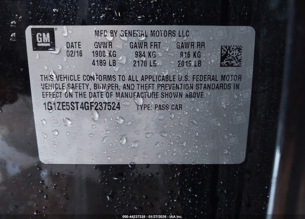 2016 CHEVROLET MALIBU 1LT VIN: 1G1ZE5ST4GF237524