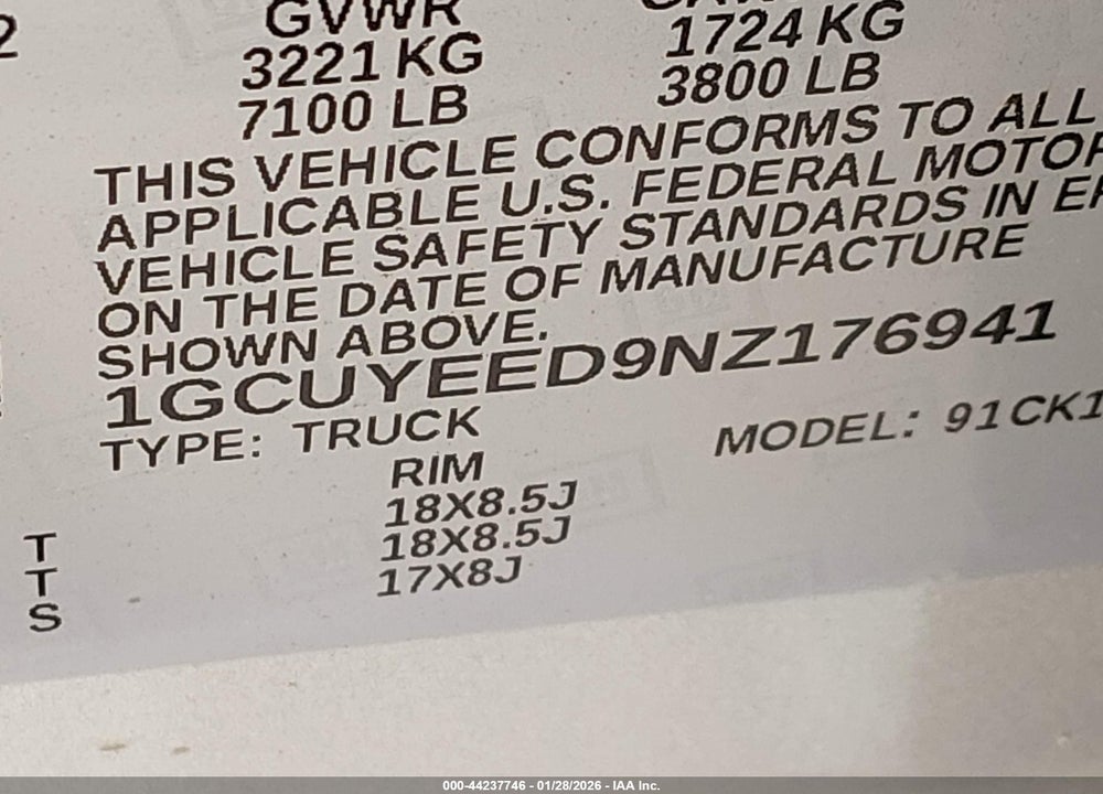 2022 CHEVROLET SILVERADO 1500 LTD 4WD  SHORT BED RST VIN: 1GCUYEED9NZ176941