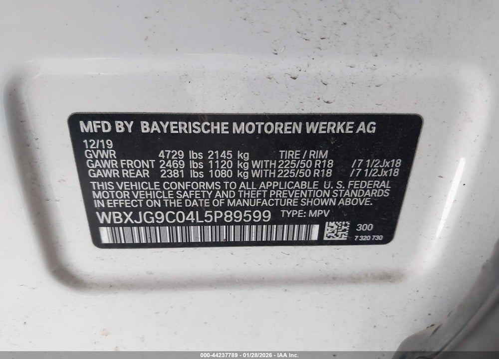 2020 BMW X1 XDRIVE28I VIN: WBXJG9C04L5P89599
