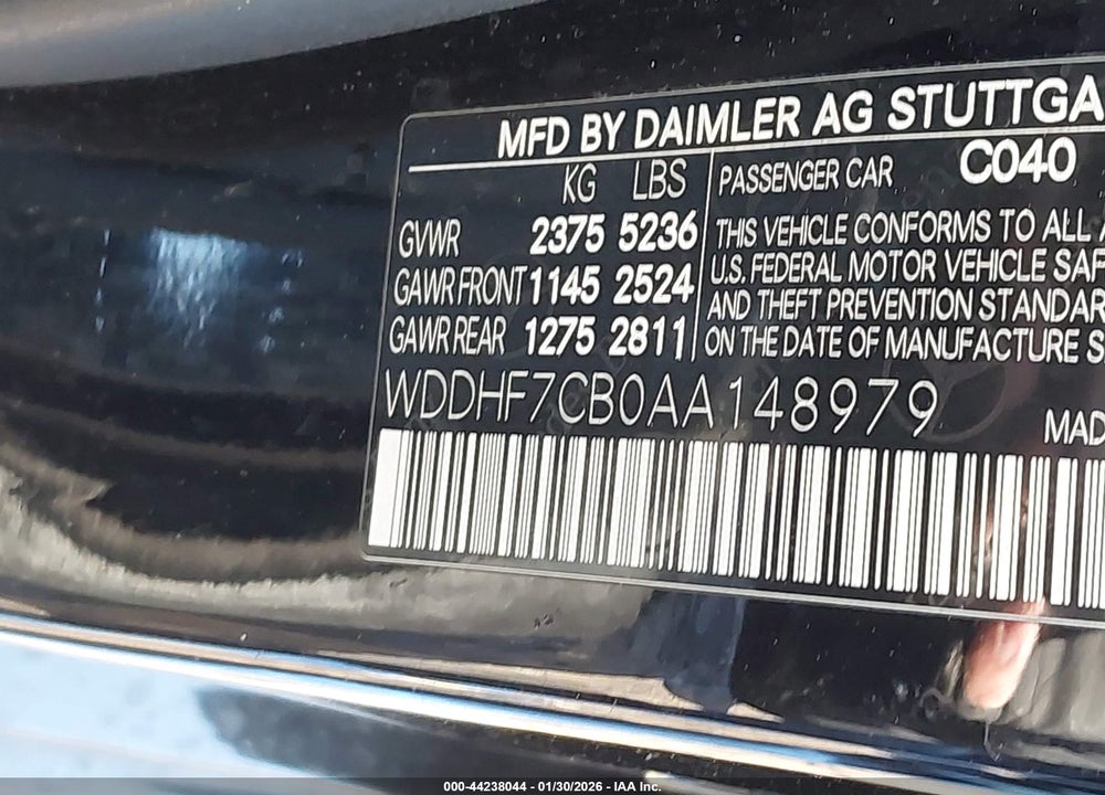 2010 MERCEDES-BENZ E 550 VIN: WDDHF7CB0AA148979