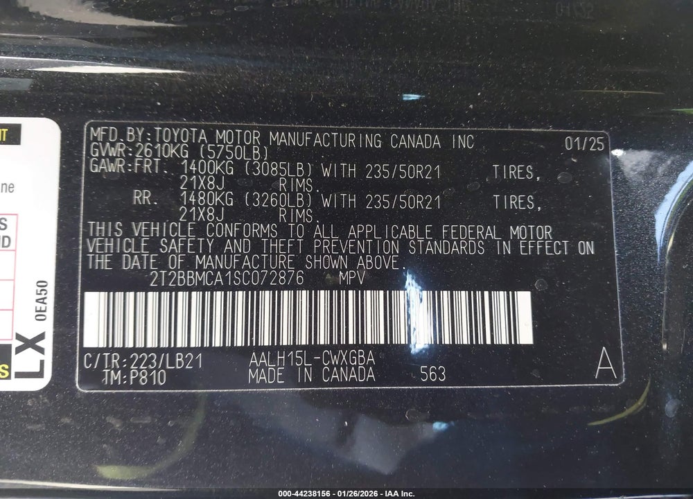 2025 LEXUS RX 350H PREMIUM PLUS VIN: 2T2BBMCA1SC072876