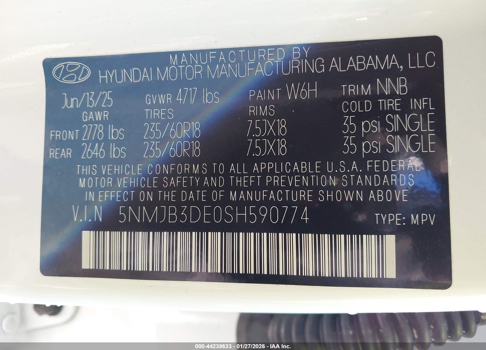 2025 HYUNDAI TUCSON SEL VIN: 5NMJB3DE0SH590774