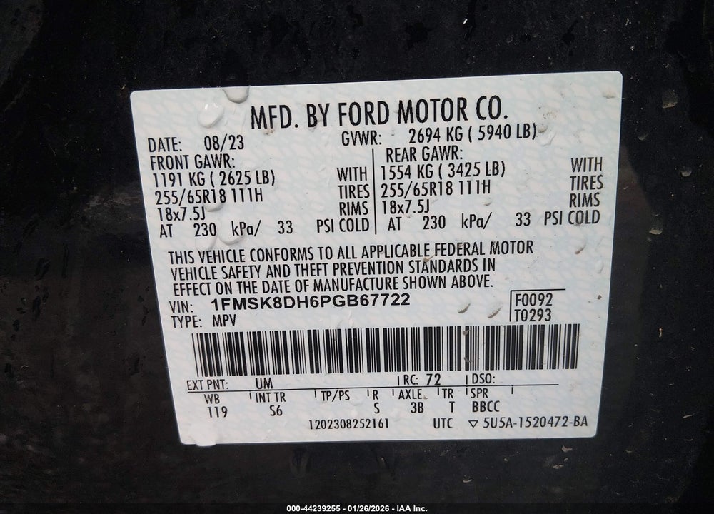 2023 FORD EXPLORER XLT VIN: 1FMSK8DH6PGB67722