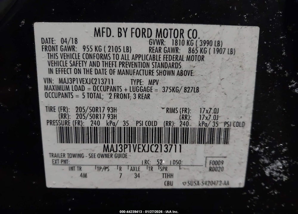 2018 FORD ECOSPORT TITANIUM VIN: MAJ3P1VEXJC213711