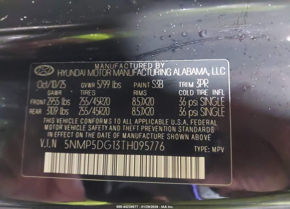2026 HYUNDAI SANTA FE HYBRID CALLIGRAPHY VIN: 5NMP5DG13TH095776