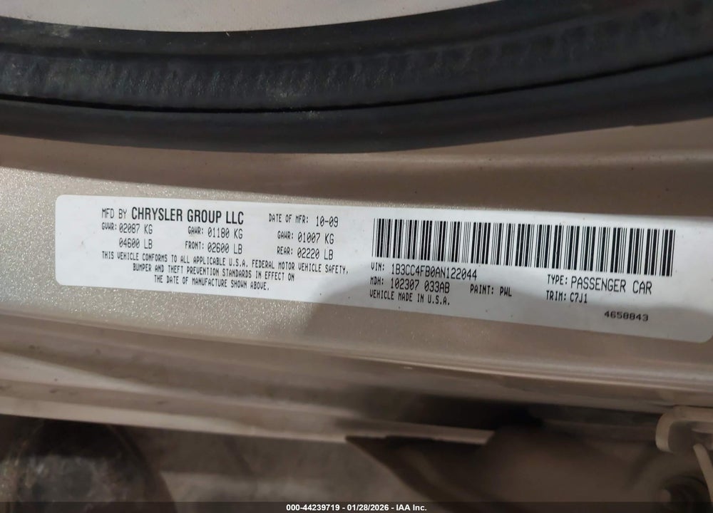2010 DODGE AVENGER SXT VIN: 1B3CC4FB0AN122044