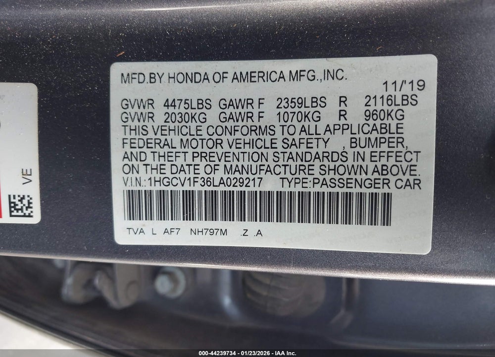 2020 HONDA ACCORD SPORT VIN: 1HGCV1F36LA029217