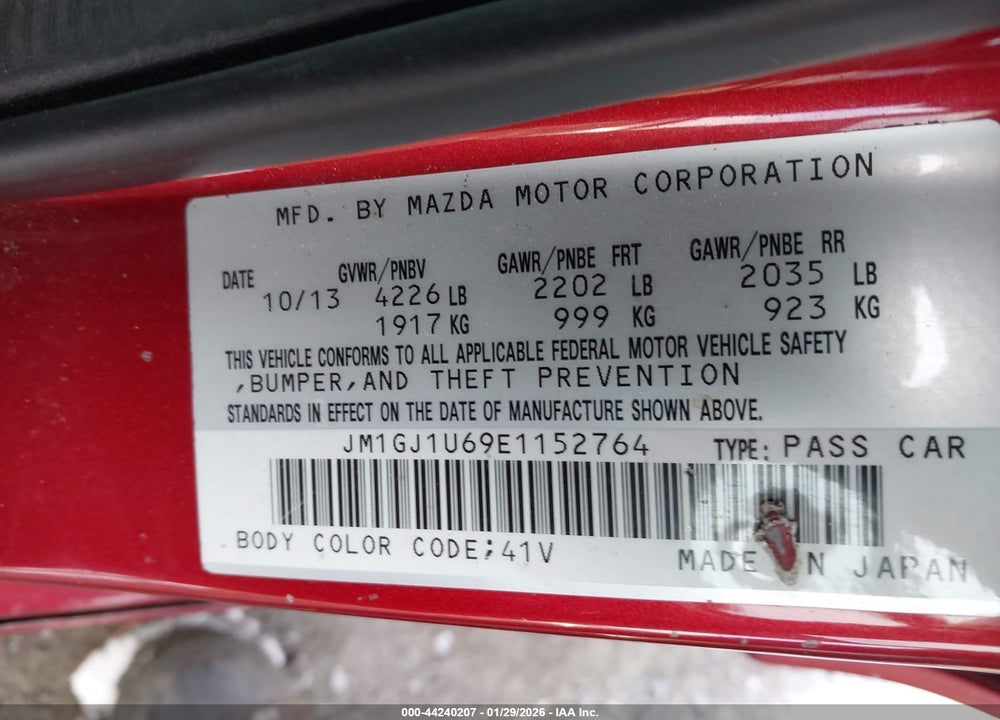 2014 MAZDA 6 I SPORT VIN: JM1GJ1U69E1152764