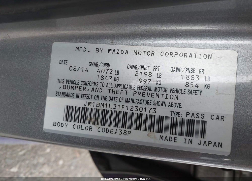 2015 MAZDA 3 VIN: JM1BM1L31F1230173