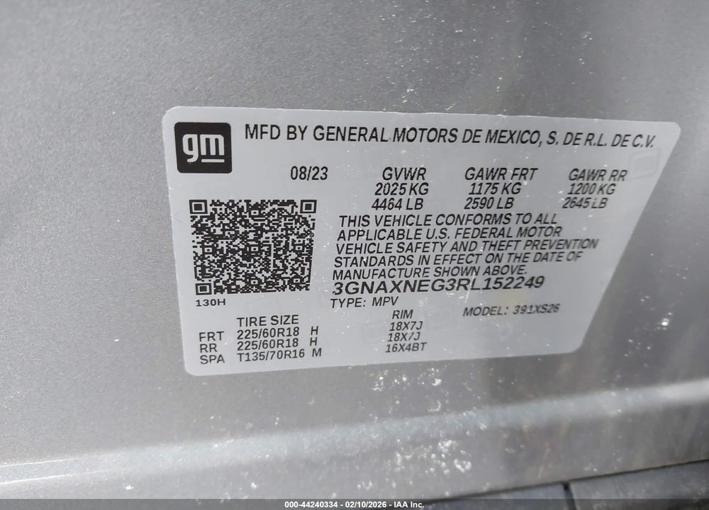 2024 CHEVROLET EQUINOX FWD PREMIER VIN: 3GNAXNEG3RL152249